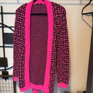 Pink and Black Balmain Paris Geometric Pattern Women Sweater